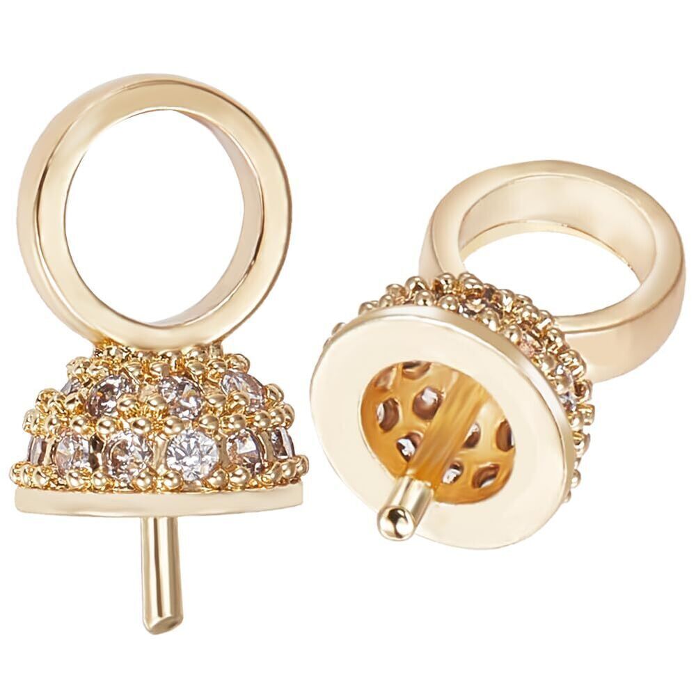 4250 1 Box 10Pcs Round Bead Caps 18K Gold Plated Brass Cubic Zirconia